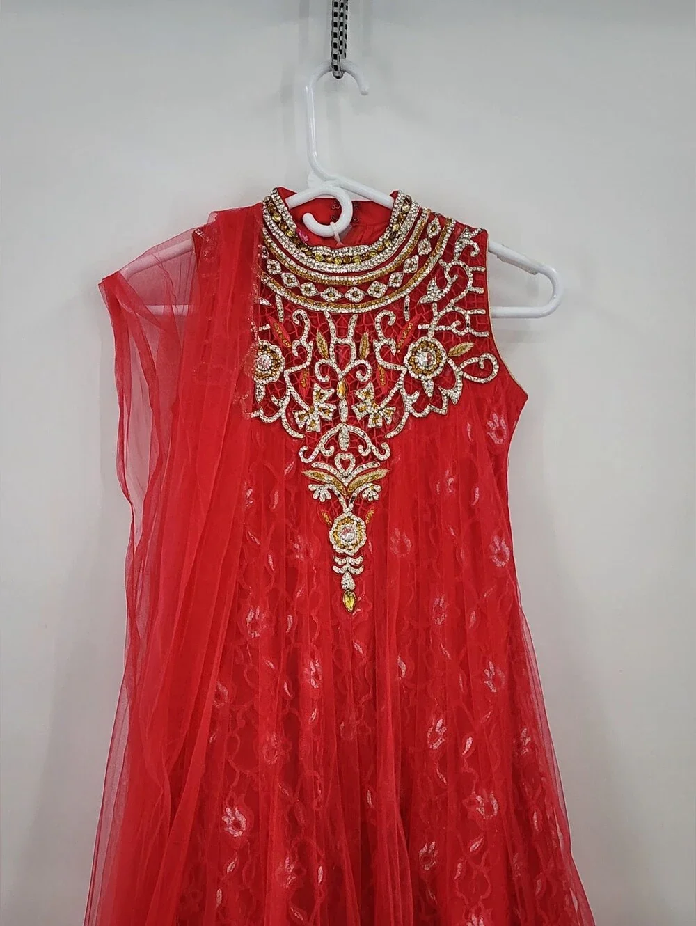Girls Red Embellished Anarkali Set with Matching Leggings By For Kids Sz 8 Years
